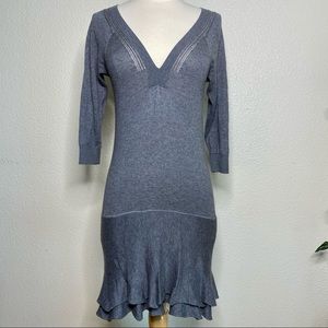 Free People Gray Knit Mini Dress Ruffle Hem XS